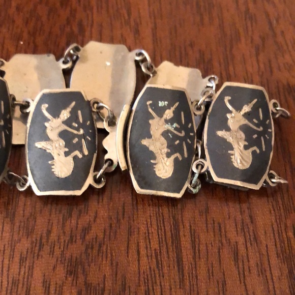 Vintage Thai Nielloware Siam Sterling Silver Panel Bracelet - Picture 8 of 16